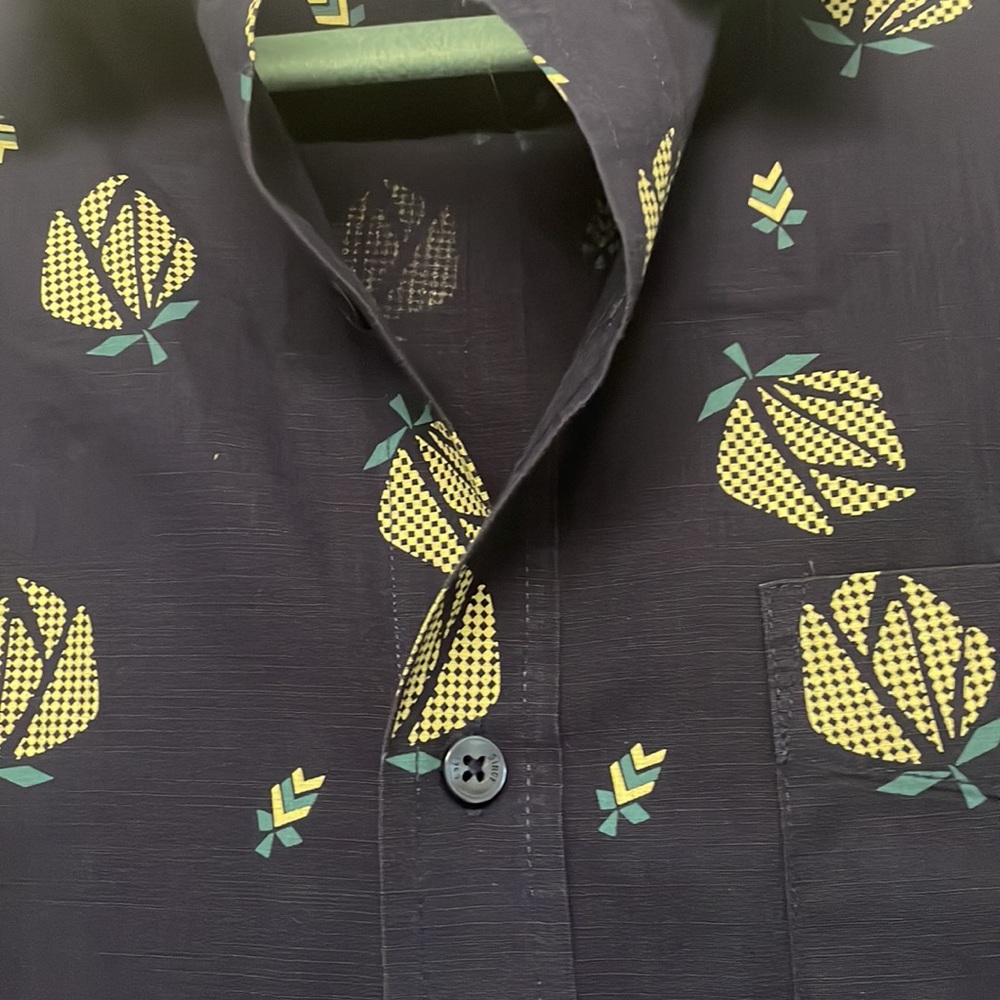 Ben Sherman button down shirt / printed / navy and yellow - Picture 4 of 5